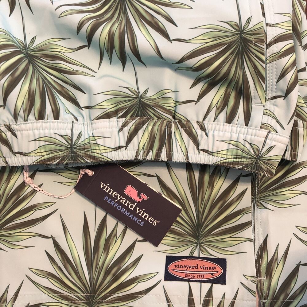Vineyard Vines Mens Chappy Palm Printed Swim‎ Trunks Green XXL Lined 7” Inseam